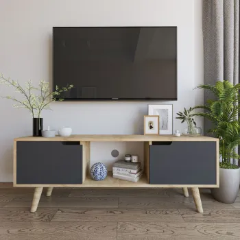 Comoda TV, Hanah Home, Siena, 139.7x53x53 cm, PAL, Stejar safir / Antracit imagine