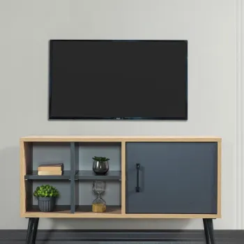 Comoda TV, Hanah Home, Sile 3109, 100x60x35 cm, PAL, Stejar safir / Antracit imagine