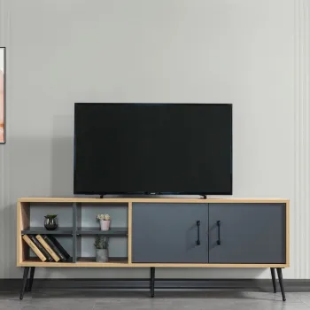 Comoda TV, Hanah Home, Sile 3609, 160x60x35 cm, PAL, Stejar safir / Antracit imagine