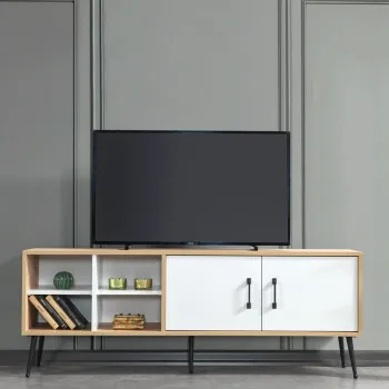 Comoda TV, Hanah Home, Sile 3611, 160x60x35 cm, PAL, Stejar Safir / Alb imagine