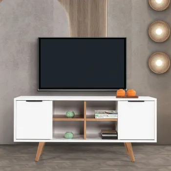Comoda TV, Hanah Home, Sina 3318, 130x59x35 cm, PAL, Alb/Maro imagine