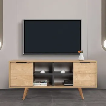 Comoda TV, Hanah Home, Sina 3319, 130x59x35 cm, PAL, Stejar safir / Antracit imagine