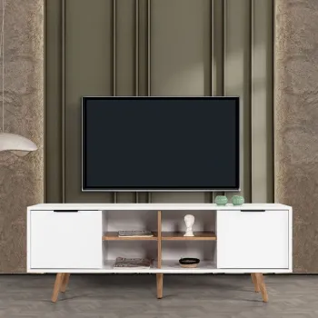 Comoda TV, Hanah Home, Sina 3618, 160x59x35 cm, PAL, Alb/Maro imagine