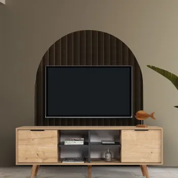 Comoda TV, Hanah Home, Sina 3619, 160x59x35 cm, PAL, Stejar safir / Antracit imagine