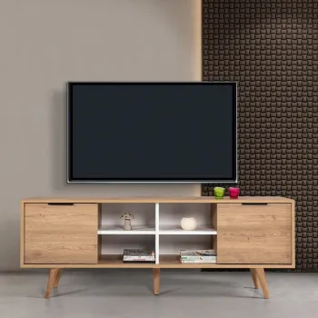 Comoda TV, Hanah Home, Sina 3621, 160x59x35 cm, PAL, Stejar Safir / Alb imagine