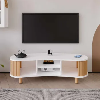 Comoda TV, Hanah Home, Tokyo, 120x35x44 cm, PAL, Alb / Natural imagine