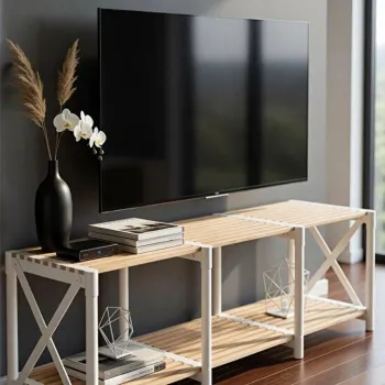 Comoda TV, Hanah Home, Tv Unit, 110x40x38 cm, PLASTIC LEMN, Alb imagine