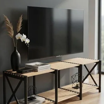 Comoda TV, Hanah Home, Tv Unit, 110x40x38 cm, PLASTIC LEMN, Negru imagine