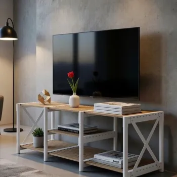 Comoda TV, Hanah Home, TV Unit Shelf, 110x40x38 cm, PLASTIC LEMN, Alb imagine