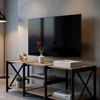 Comoda TV, Hanah Home, TV Unit Shelf, 110x40x38 cm, PLASTIC LEMN, Negru imagine