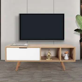 Comoda TV, Hanah Home, Venus 3340, 130x46x35 cm, PAL, Stejar Safir / Alb imagine