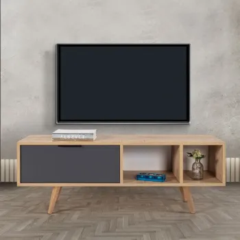 Comoda TV, Hanah Home, Venus 3341, 130x46x35 cm, PAL, Stejar safir / Antracit imagine
