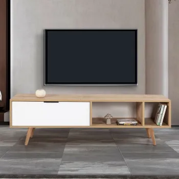 Comoda TV, Hanah Home, Venus 3640, 160x46x35 cm, PAL, Stejar Safir / Alb imagine