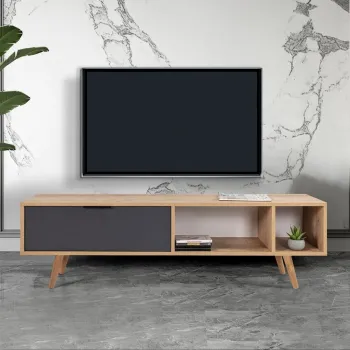Comoda TV, Hanah Home, Venus 3641, 160x46x35 cm, PAL, Stejar safir / Antracit imagine