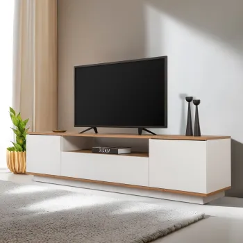 Comoda TV, Hanah Home, Veramont, 180x44.6x44.5 cm, Alb/Pin Atlantic imagine