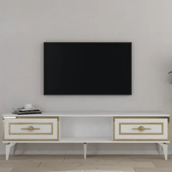 Comoda TV, Hanah Home, Viola, 150x44.6x29.6 cm, PAL , Alb/Auriu imagine