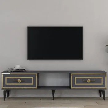 Comoda TV, Hanah Home, Viola, 150x44.6x29.6 cm, PAL , Antracit / Aur imagine