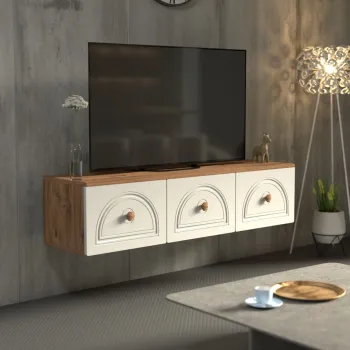 Comoda TV, Hanah Home, Virella 135, 135x32x35 cm, PAL, Pin Atlantic / Alb imagine