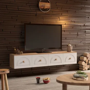 Comoda TV, Hanah Home, Virella 180, 180x32x35 cm, PAL, Pin Atlantic / Alb imagine