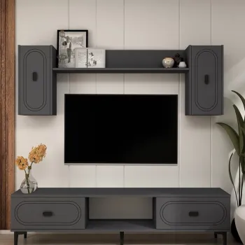 Comoda TV, Hanah Home, Weny, 150x44.6x29.6 cm, PAL , Antracit imagine