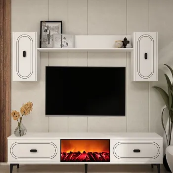 Comoda TV, Hanah Home, Weny Bohem Fireplace, 150x44.6x29.6 cm, PAL , Alb imagine