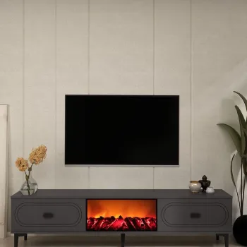 Comoda TV, Hanah Home, Weny Bohem Fireplace, 150x44.6x29.6 cm, PAL , Antracit imagine