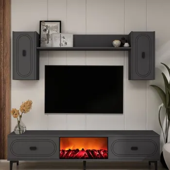 Comoda TV, Hanah Home, Weny Bohem Fireplace, 150x44.6x29.6 cm, PAL , Antracit imagine