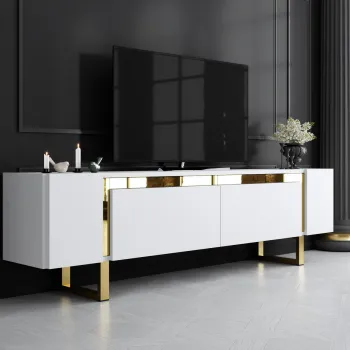 Comoda TV, Hanah Home, Yildiz, 180x50x30 cm, PAL, Alb/Auriu imagine