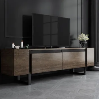 Comoda TV, Hanah Home, Yildiz, 180x50x30 cm, PAL, Nuc / Negru imagine