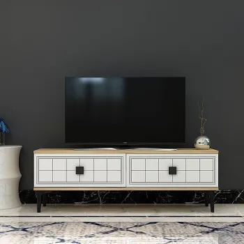 Comoda TV, Hanah Home, Yuka 120, 120x41x29.6 cm, PAL , Stejar Safir / Alb imagine