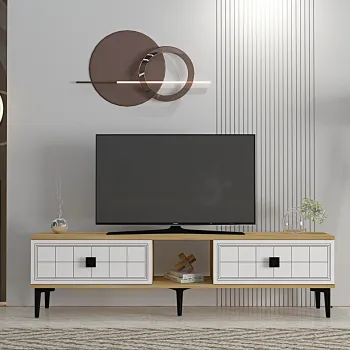 Comoda TV, Hanah Home, Yuka 150, 150x41x30 cm, PAL , Stejar Safir / Alb imagine