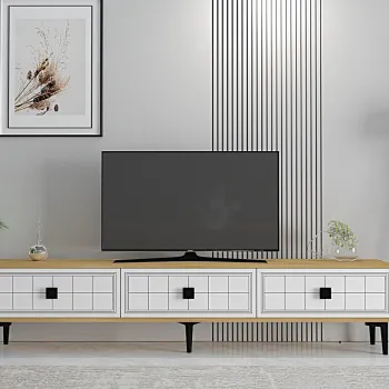 Comoda TV, Hanah Home, Yuka 180, 180x41x30 cm, PAL , Stejar Safir / Alb imagine