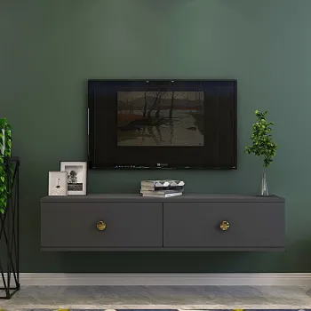 Comoda TV, Hanah Home, Zuzu 120, 120x25.8x29.6 cm, PAL , Antracit / Aur imagine