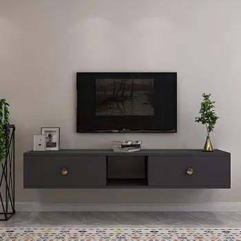 Comoda TV, Hanah Home, Zuzu 150, 150x25.6x29.6 cm, PAL , Antracit imagine