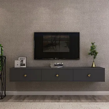 Comoda TV, Hanah Home, Zuzu 180, 180x25.6x29.6 cm, PAL , Antracit imagine