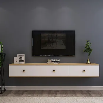 Comoda TV, Hanah Home, Zuzu 180, 180x25.6x29.6 cm, PAL , Stejar Safir / Alb imagine