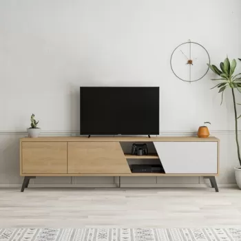 Comoda TV, Homitis, Fiona, 180x48x35.6 cm, Stejar / Alb imagine