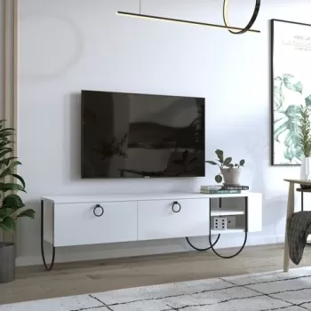 Comoda TV, Homitis, Norfolk, 150 x 44 x 36 cm, pal melaminat/metal, alb imagine