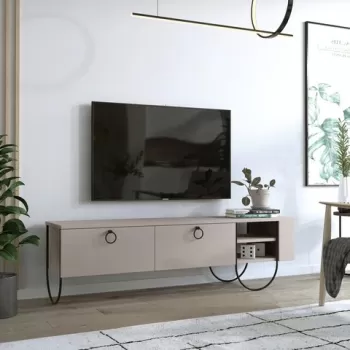 Comoda TV, Homitis, Norfolk Tv Stand, 150x44x36 cm, Mocha usoara imagine