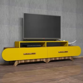 Comoda TV, Hommy Craft, Flora, 205x50x36.8 cm, Nuc / Galben imagine