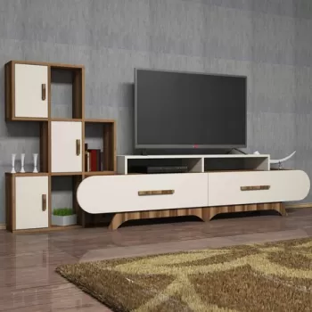 Comoda TV, Hommy Craft, Flora S, 205x50x36.8 cm, Nuca / Crema imagine