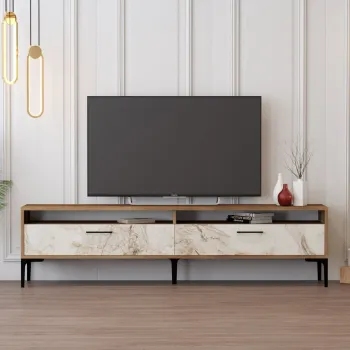 Comoda TV, Hommy Craft, Istanbul 2, 180x35x47 cm, PAL, Nuc / Marmura Alba imagine