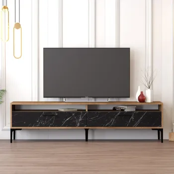 Comoda TV, Hommy Craft, Istanbul 2, 180x35x47 cm, PAL, Nuc / Marmura Neagra imagine