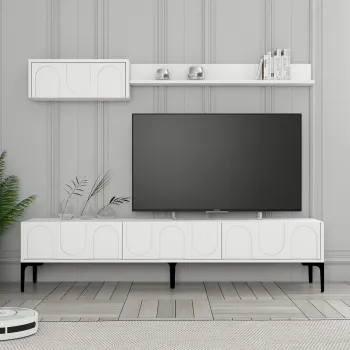 Comoda TV, Hommy Craft, Lyon 2, 180x42x35 cm, PAL, Alb/Negru imagine