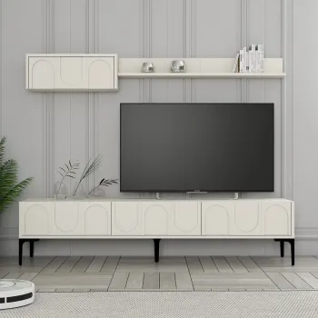 Comoda TV, Hommy Craft, Lyon 2, 180x42x35 cm, PAL, Crem/Negru imagine