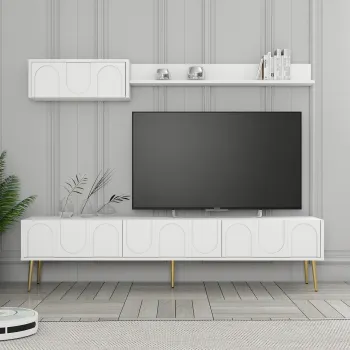 Comoda TV, Hommy Craft, Lyon 2, 180x43x35 cm, PAL, Alb/Auriu imagine