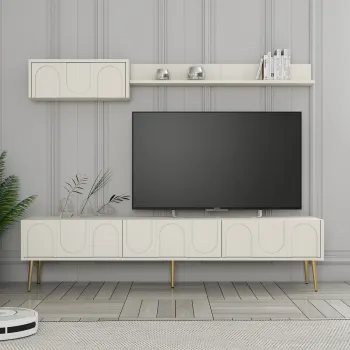 Comoda TV, Hommy Craft, Lyon 2, 180x43x35 cm, PAL, Crem / Aur imagine