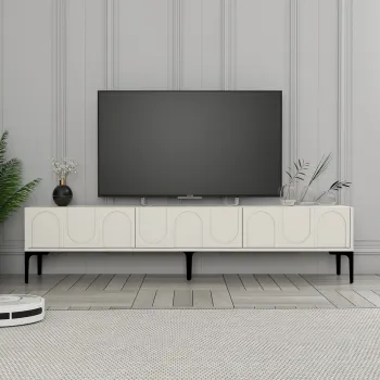 Comoda TV, Hommy Craft, Lyon 42, 180x42x35 cm, PAL, Crem/Negru imagine