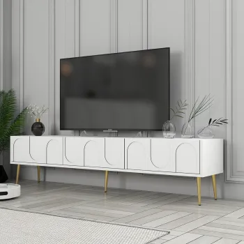 Comoda TV, Hommy Craft, Lyon 43, 180x43x35 cm, PAL, Alb/Auriu imagine