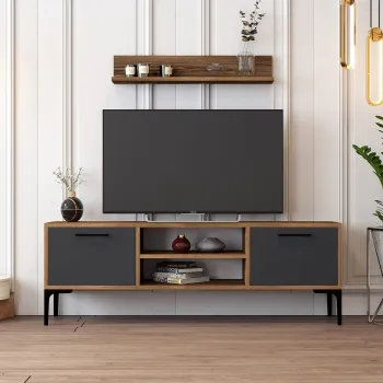 Comoda TV, Hommy Craft, Riga, 140x48x30 cm, PAL, Nuc / Antracit imagine